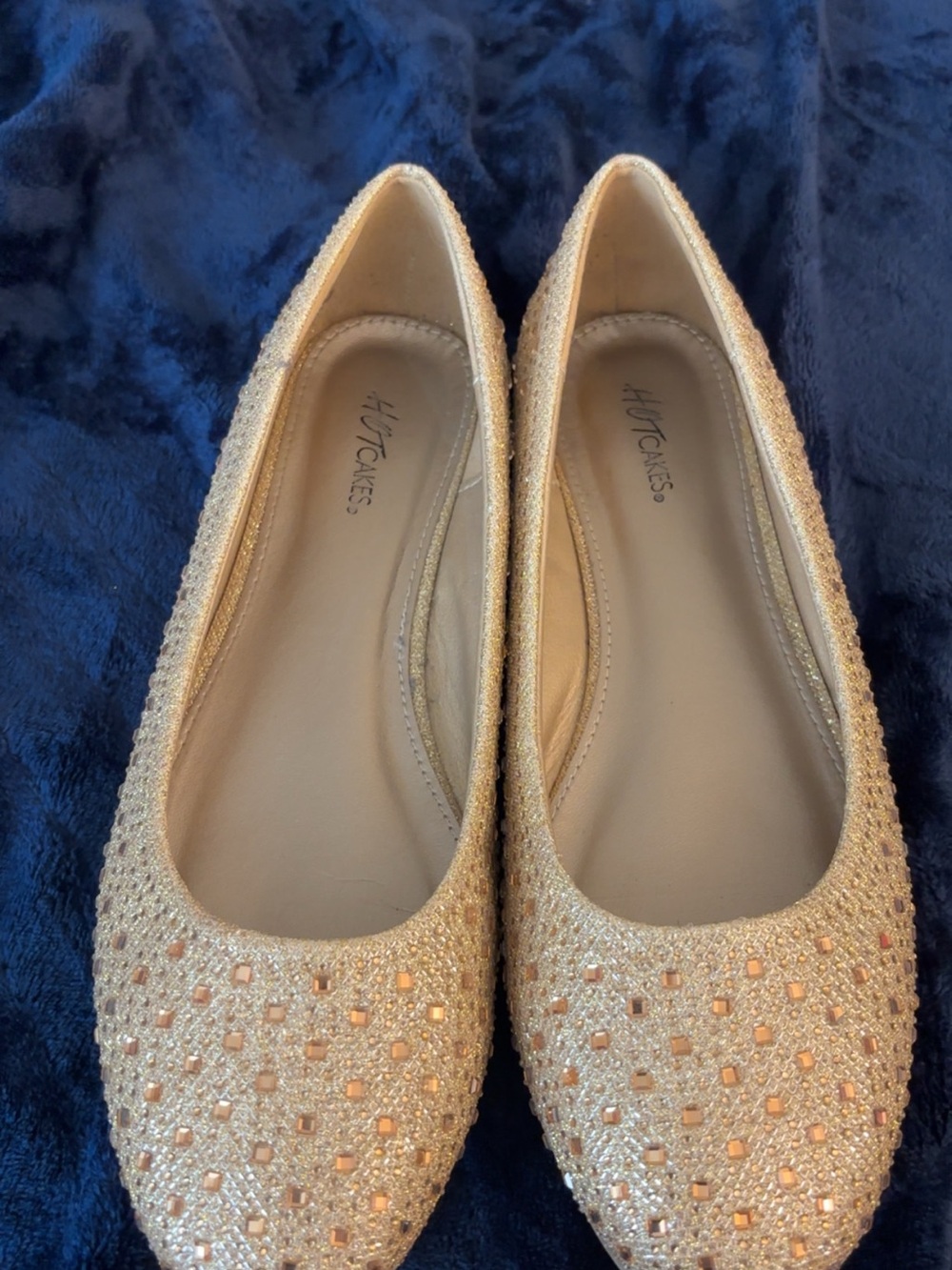 Hot Cakes Champagne Gold Glitter Studded Women's Flats